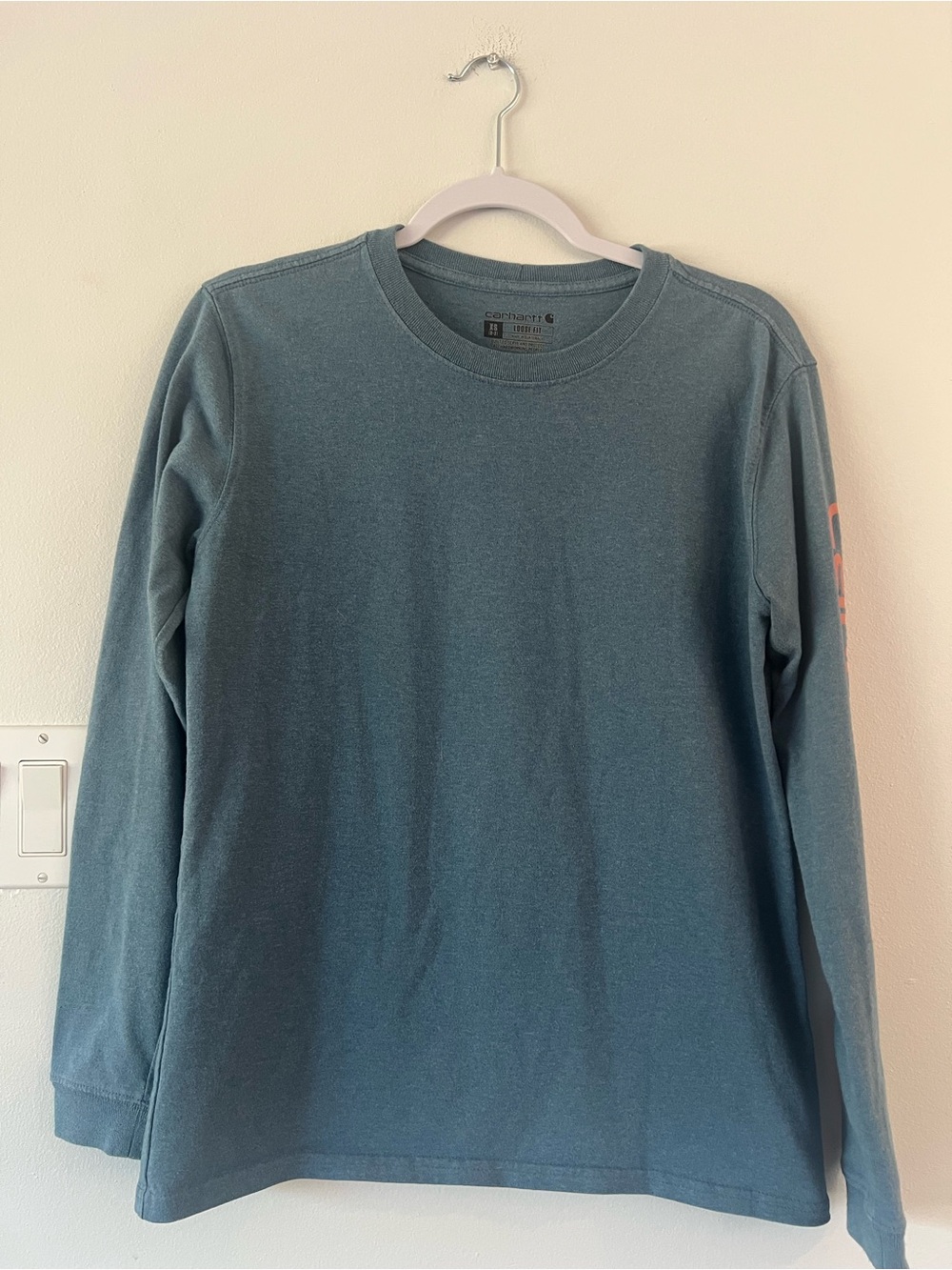 Carhartt Blue Women’s XS Loose Fit Crewneck Long Sleeve Tee Logo Workwear